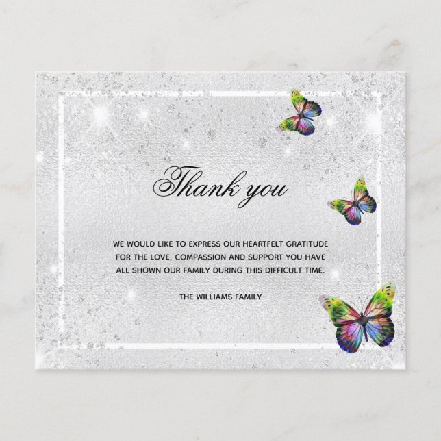 Budget Sympathy silver butterfly photo thank you (Front)