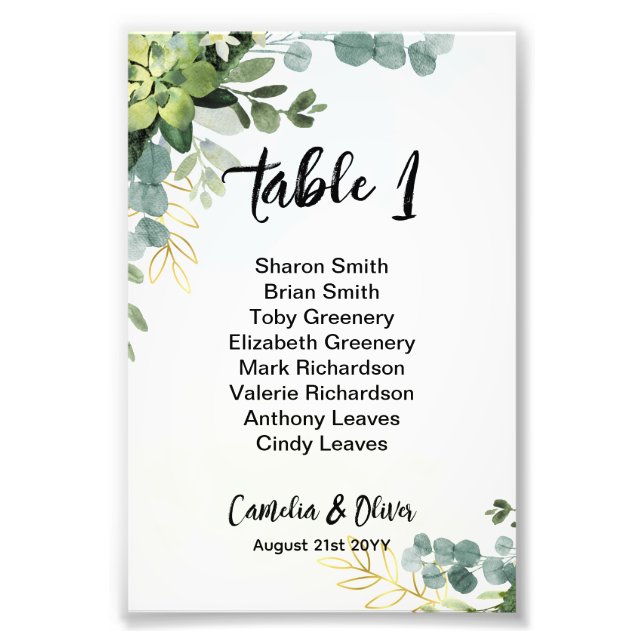 BUDGET Table Number Seating Greenery Eucalyptus Ph Photo Print (Front)