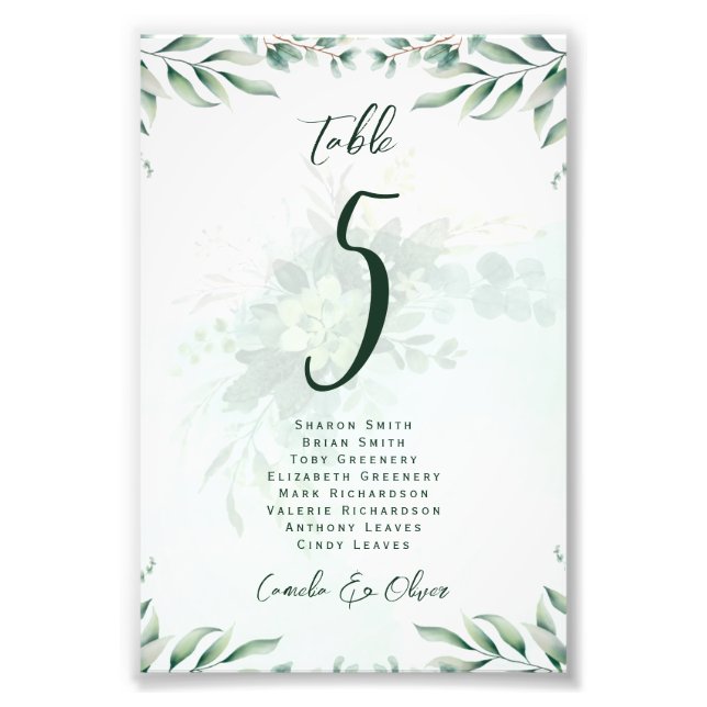 BUDGET Table Number Seating Greenery Eucalyptus Photo Print (Front)