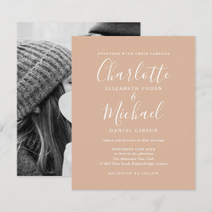 Budget Tan Script Photo Wedding Invitation