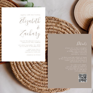 Budget Taupe Script QR Code Wedding Invite