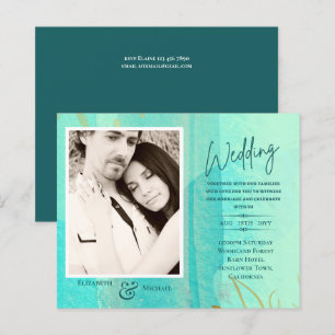 BUDGET Teal Abstract Photo Wedding Invite