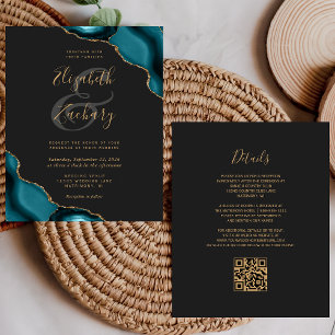 Budget Teal Agate Corners Dark QR Code Wedding