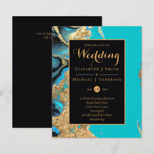 BUDGET Teal Aqua Gold Agate Wedding Invite