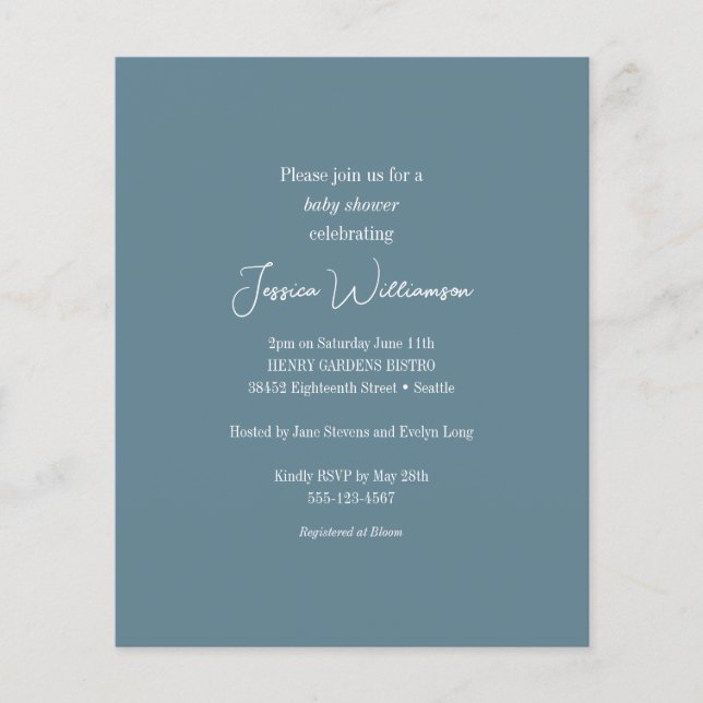 Budget Teal Blue Minimalist Baby Shower Invitation (Front)