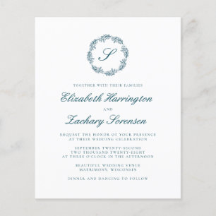 Budget Teal Blue Monogram Wreath QR Code Wedding