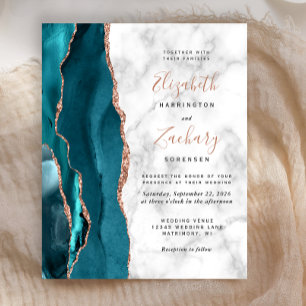 Budget Teal Blue Rose Gold Agate Marble Wedding