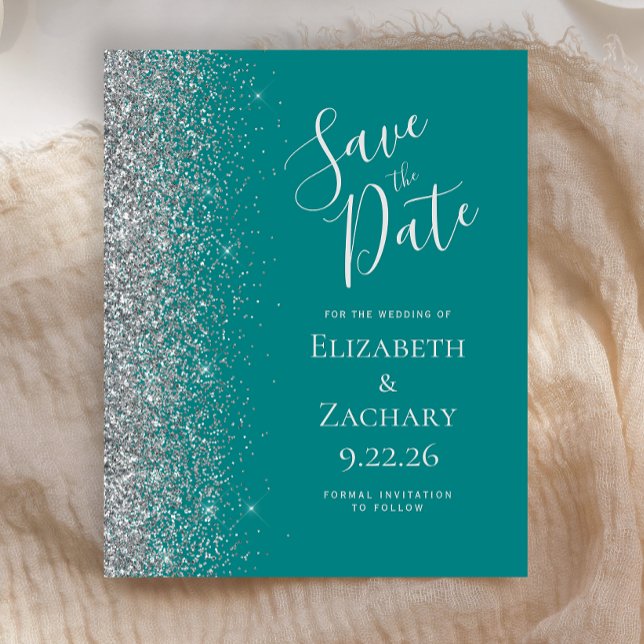 Budget Teal Blue Silver Save the Date Card (Creator Uploaded)