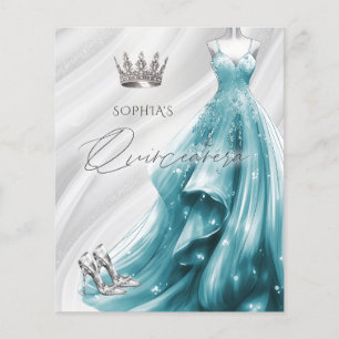 Budget Teal  Dress Quinceañera Invitation