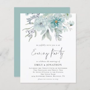 Budget Teal Florals QR Code Wedding Evening Party