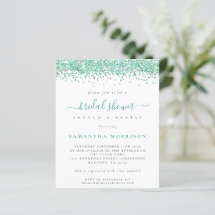 Budget Teal Glitter Bridal Shower Invitation