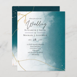 BUDGET Teal Gold Abstract Wedding Invite