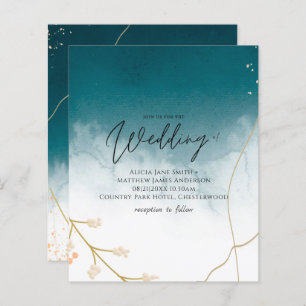 BUDGET Teal Gold Abstract Wedding Invite