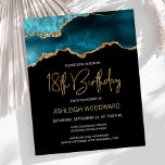 Budget Teal Gold Agate 18th Birthday Invitation<br><div class="desc">This trendy 18th birthday invitation features a watercolor image of an agate geode in shades of teal with faux gold highlights. The words "18th Birthday" appear in faux gold glitter in decorative modern handwriting font. Customize it with the name of the honoree in gold coloured text and the details in...</div>