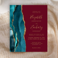 Budget Teal Gold Agate Burgundy Wedding Invitation