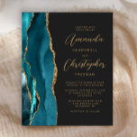 Budget Teal Gold Agate Slate Wedding Invitation<br><div class="desc">The left-hand edge of this elegant modern wedding invitation features a teal watercolor agate border trimmed with faux gold glitter. The customizable text combines gold-coloured script and sans serif fonts on a slate black background. The reverse side features a matching teal and gold agate design.</div>