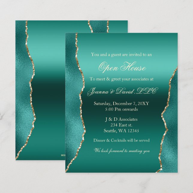 Budget Teal Gold Corporate Party Invitation (Front/Back)