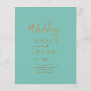 Budget Teal Gold Modern Simple Wedding Invitation