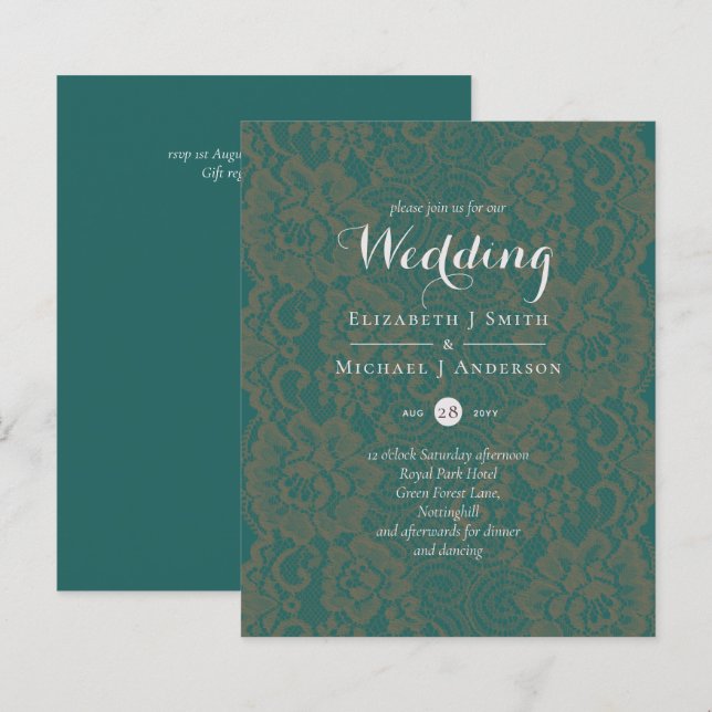 BUDGET Teal Monochromatic Wedding Invite (Front/Back)