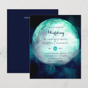 BUDGET Teal Moon Gothic Wedding Invite