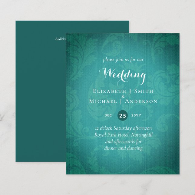 BUDGET Teal Mystique Wedding Invite (Front/Back)