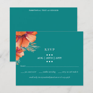 BUDGET Teal Orange Floral Wedding RSVP