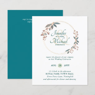 BUDGET Teal Orange Leaves Wedding Invitation