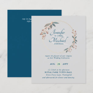 BUDGET Teal Orange Leaves Wedding Invitation