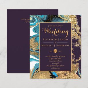 BUDGET Teal Purple Gold Agate Wedding Invite