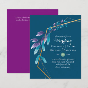 BUDGET Teal Purple Gold Wreath Wedding Invitations