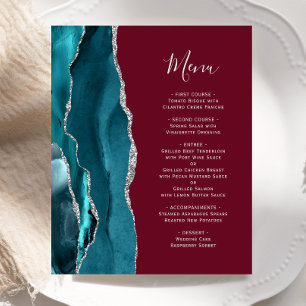Budget Teal Silver Agate Burgundy Wedding Menu