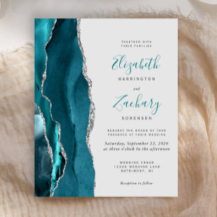 Budget Teal Silver Agate Grey Wedding Invitation