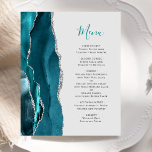 Budget Teal Silver Agate Grey Wedding Menu