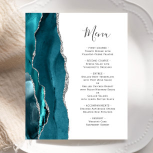 Budget Teal Silver Agate Wedding Menu