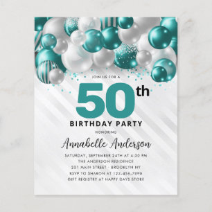 Budget Teal Silver Balloon Glitter 50th Birthday