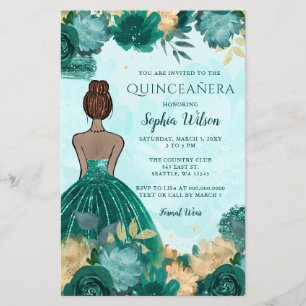 Budget Teal Turquoise Gold Princess Quinceañera 