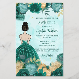 Budget Teal Turquoise Gold Princess Sweet 16