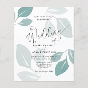 Budget Teal Watercolor Foliage Wedding Invitation