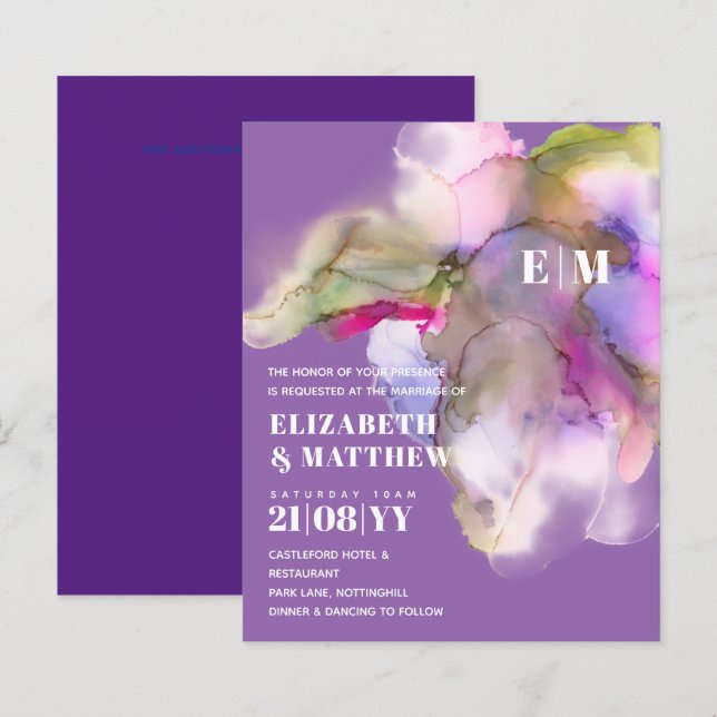 BUDGET Technicolor Watercolor Wedding Invites (Front/Back)