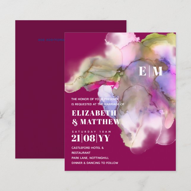 BUDGET Technicolor Watercolor Wedding Invites (Front/Back)