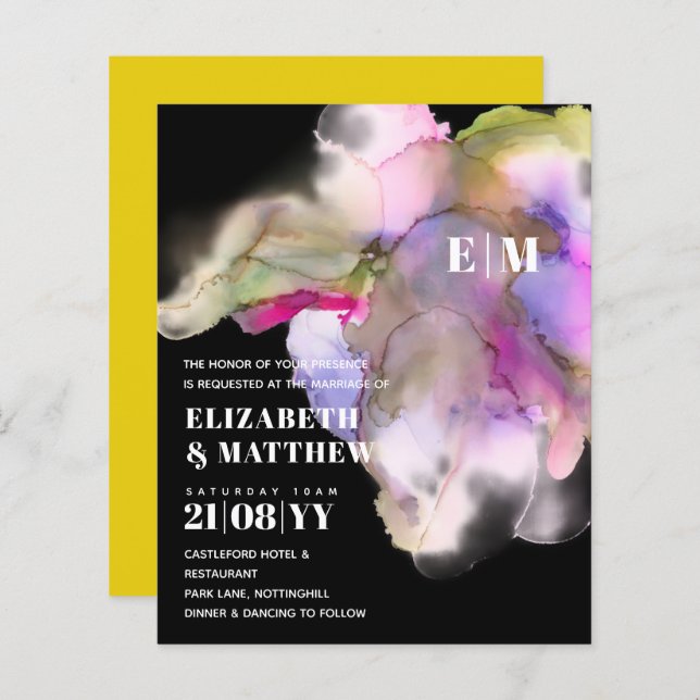 BUDGET Technicolor Watercolor Wedding Invites (Front/Back)