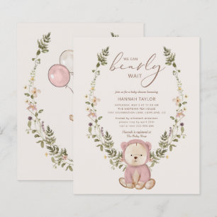 Budget Teddy Bear Pink Girls Baby Shower Invite