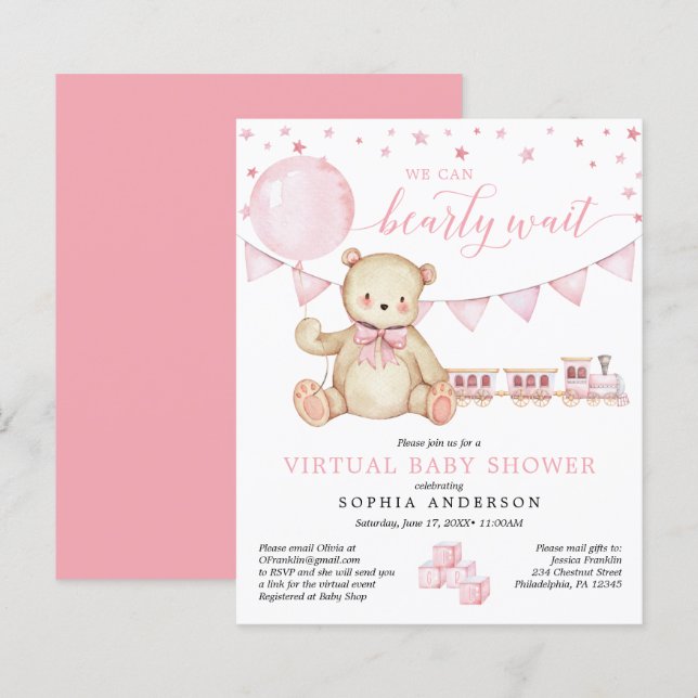 Budget Teddy Bear Virtual Baby Shower Invitation (Front/Back)