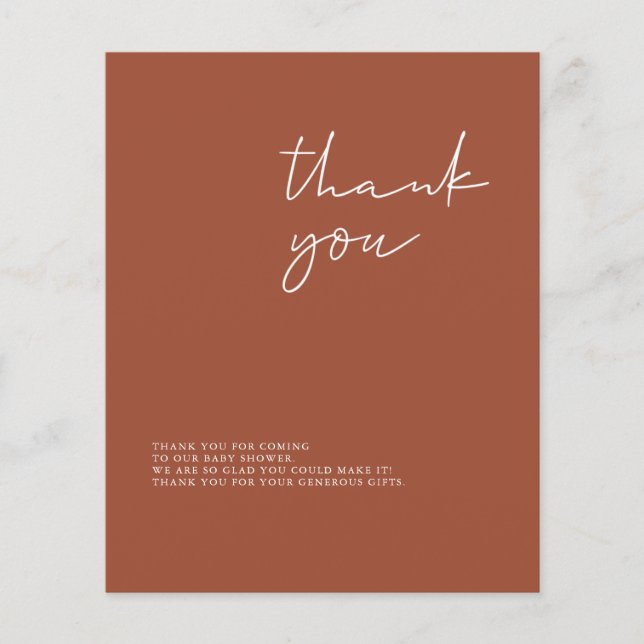 Budget Terracotta Baby Shower Thank You Card (Front)