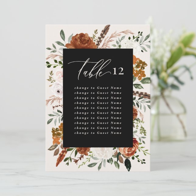 Budget terracotta black table seating plan invitation (Standing Front)