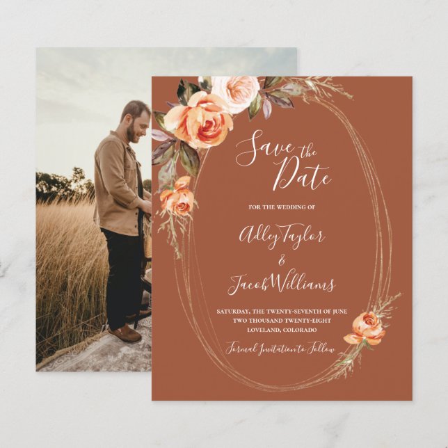 Budget Terracotta Boho Photo Wedding Save the Date (Front/Back)