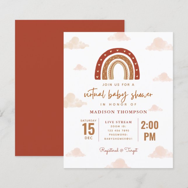 Budget Terracotta Boho Rainbow Virtual Baby Shower (Front/Back)