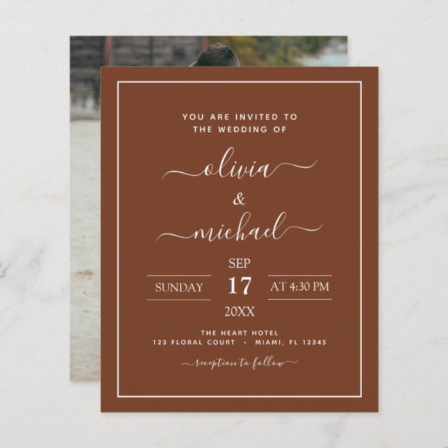 Budget Terracotta Boho Wedding Modern Simple  (Front/Back)