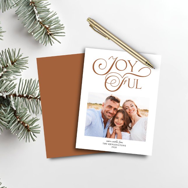 Budget Terracotta Caramel Christmas Joyful Photo (Budget Terracotta Caramel Christmas Joyful Photo Card)