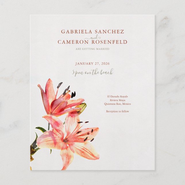 Budget Terracotta Floral QR Code Wedding Invite (Front)